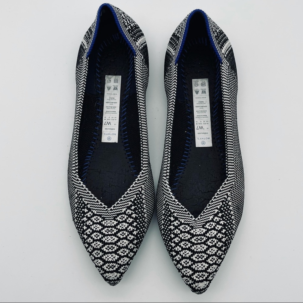 ROTHY’S The Point Pointed Flats Black White Python W7 Size 7 - Picture 11 of 12